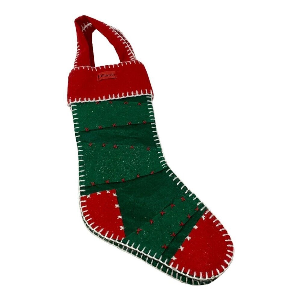 Vintage Felt Christmas Stocking Red Green 18" Classic Traditional Dillards